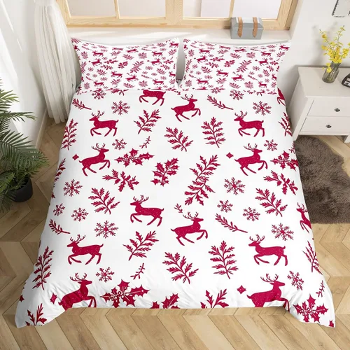 Miniatura 36 de Juego de ropa de cama de 3 piezas con diseño de muñeco de nieve, funda de edredón con temática de invierno, funda de edredón con temática de Feliz