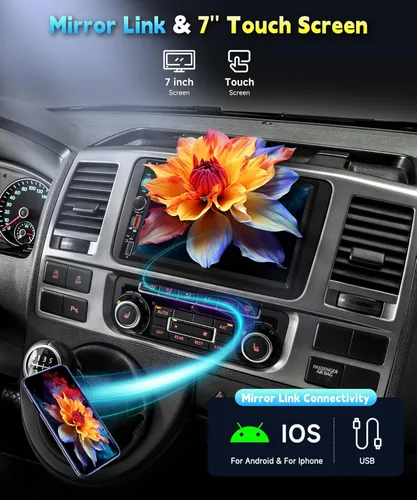 Miniatura 2 de Radio estéreo de doble DIN para automóvil, receptor de audio para automóvil con pantalla táctil de 7 pulgadas, estéreo Bluetooth de 2 DIN, enlace