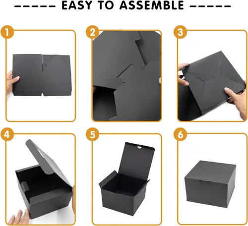 Miniatura 6 de opaprain Paquete de 10 cajas de regalo negras de 6 x 6 x 4 pulgadas con tapa, papel reciclable adecuado para bodas, festivales, regalos, graduación