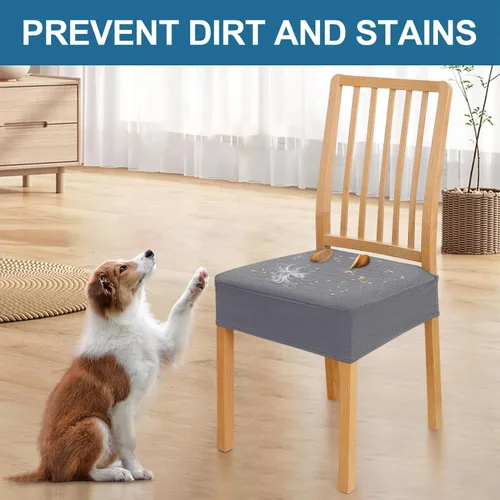 Miniatura 6 de smiry Fundas de asiento impermeables para sillas de comedor, juego de 2, fundas elásticas de jacquard extraíbles y lavables, sin fundas traseras