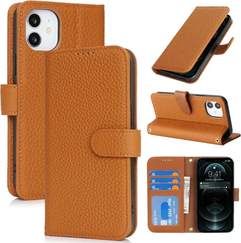 Miniatura 57 de Zouzt Funda para iPhone 11 de 6.1 pulgadas de piel auténtica con 4 ranuras para tarjetas, tarjetero con bloqueo RFID, tapa magnética, función atril