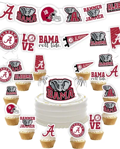 Suministros de fiesta de la Universidad de Alabama para fútbol de Bama, regalo de cumpleaños Roll Tide, pancarta de fiesta de graduación de UA y