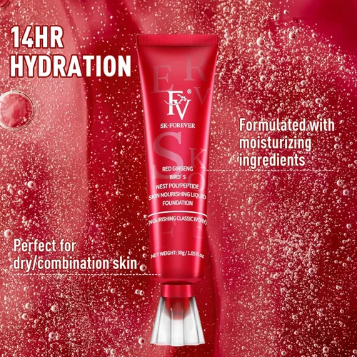 Miniatura 3 de FV Base de maquillaje líquida dewy, fórmula hidratante suave y ligera, cobertura media-completa de larga duración con acabado natural, base Beige