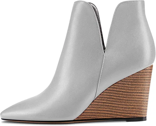 Miniatura 2 de Aachcol Botines de cuña para mujer, botines cortos, punta puntiaguda, tacón alto y grueso, mate, 4 pulgadas