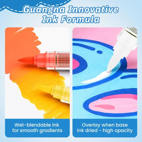 Miniatura 2 de Guangna 168 rotuladores de pintura acrílica, bolígrafos de pintura acrílica con punta de pincel, tinta impermeable de secado rápido, para pintar