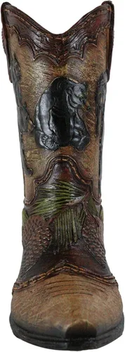 Miniatura 5 de Ebros Gift Familia rústica de oso negro occidental con piñas de pino, bota de vaquera del bosque, figura decorativa o florero floral, macetero