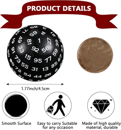 Miniatura 3 de Sumind Dados poliédricos de 100 caras individuales D100 de 1.772 in, cubo de 100 caras con bolsa negra para juegos de rol DND RPG MTG, suministros