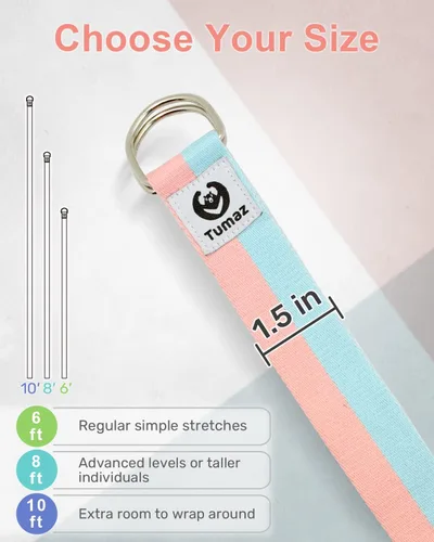 Miniatura 5 de Tumaz Yoga Strap/Stretch Bands [15+ Colors, 6/8/10 Feet Options] with Extra Safe Adjustable D-Ring Buckle, Durable and Comfy Delicate Texture - Best