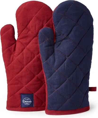 Miniatura 9 de Encasa XO Guantes de horno resistentes al calor de algodón (juego de 2 piezas) - Acolchados y seguros 30x17 cm - para cocina, cocinado y horneado