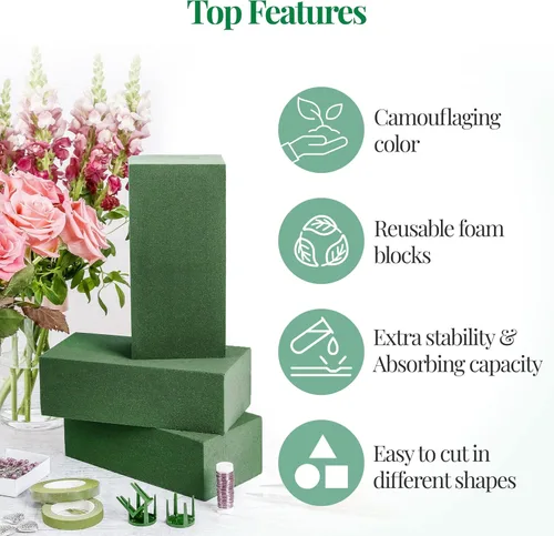 Miniatura 3 de 2 bloques de espuma floral (tamaño más grande 9 x 4 x 3 pulgadas cada uno) ladrillos verdes de espuma de flores de floristería aplicados en seco
