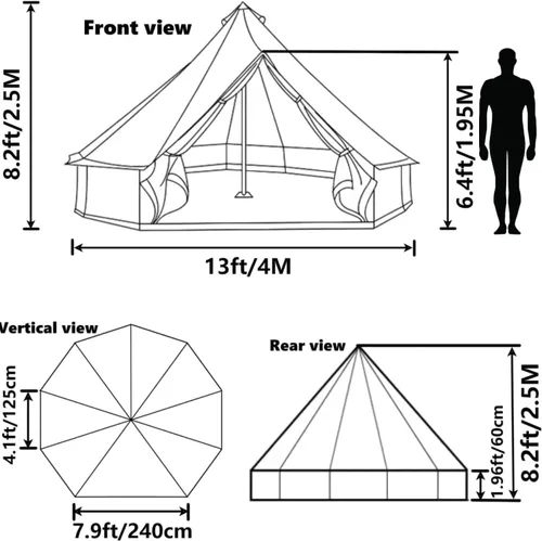 Miniatura 6 de DANCHEL OUTDOOR B1 Yurta portátil con huella, impermeable, 4-6 Persom Family Campana de Campana de Campamento 300D Oxford Nylon UPF50+ Protección