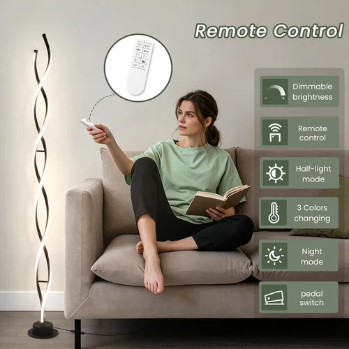 Miniatura 5 de ADISUN Lámpara de pie moderna de 31 W, lámpara de pie LED en espiral para sala de estar, lámpara de pie regulable de 3 colores con control remoto