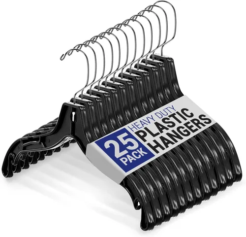 Miniatura 9 de Victory Display - Perchas negras de plástico resistente para ropa, perchas delgadas con ganchos giratorios y hombro con muescas para armario