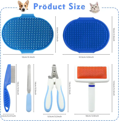 Miniatura 2 de Kit de aseo para mascotas con cepillo deslizante, cepillo de guante de masaje de baño, peine de desprendimiento de mascotas, cortaúñas, juego de 6
