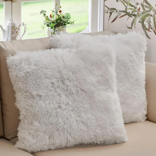 Cheer Collection Almohadas Decorativas para Sofá y Cama, Almohadas Decorativas Suaves de Pelo Largo con Rellenos Incluidos, Acogedoras Almohadas de