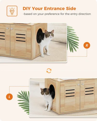 Miniatura 5 de MUTTROS Árbol para gatos con caja de arena, árbol moderno de 50 pulgadas para gatos grandes y gordos con condominio para gatos, muebles de madera