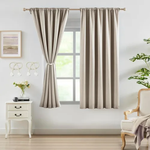 Miniatura 17 de Bujasso Cortinas de jacquard negras con bolsillo para barra, pestaña trasera y lazos de lujo, cortinas aisladas térmicamente para oscurecer