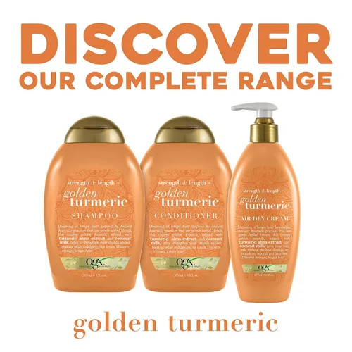Miniatura 5 de OGX Strength Length + Acondicionador de cúrcuma dorada con leche para calmar el cuero cabelludo, nutre el cabello, surfactantes sin sulfato ayurveda