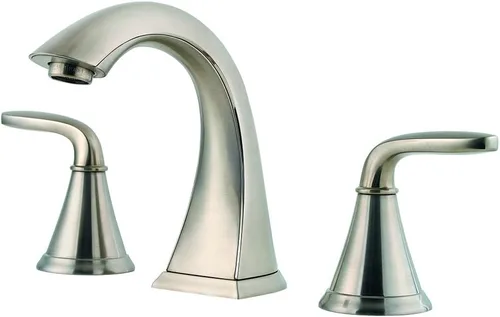 Pfister Pasadena LF049PDKK - Grifo para lavabo de baño, 8 pulgadas de ancho, 2 asas, 3 agujeros, acabado de níquel cepillado, LF049PDKK