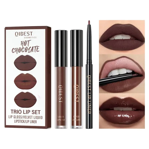 Miniatura 12 de QiBest 7 piezas de lápiz labial líquido mate y 1 pieza de set de maquillaje para labios voluminizadores, set de maquillaje de labios pigmentado