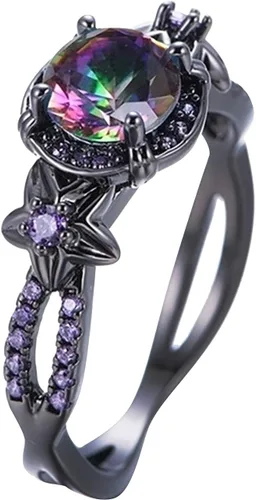Anillo de diamantes de color morado y negro a la moda para todo tipo de anillo D talla única