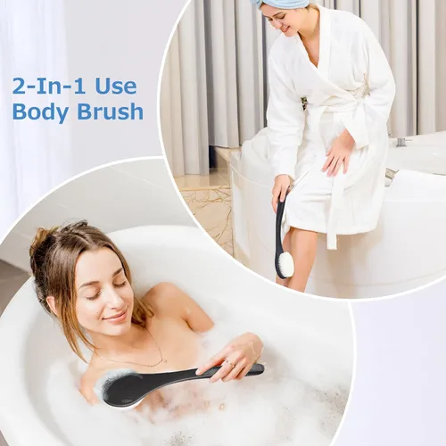 Miniatura 6 de Cepillo de espalda de mango largo para ducha, depurador de cerdas suaves para la ducha, ergonómico curvado de mango largo, cepillo de baño
