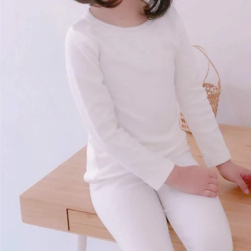 Miniatura 6 de KISBINI Pijama básico de algodón de color sólido para niñas pequeñas, conjunto de 2 piezas