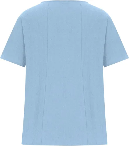 Miniatura 5 de Camisa hawaiana botones Mujer Blusa Estampado mariposas Camisetas Tops Cuello Redondo Manga Corta Túnica Camiseta Lino