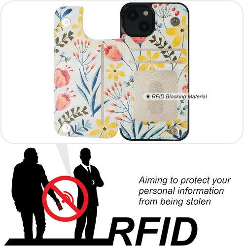 Miniatura 4 de HAOPINSH Funda para iPhone 13 Mini con tarjetero y diseño de flores en la parte posterior, con función atrás, de piel sintética, con ranuras
