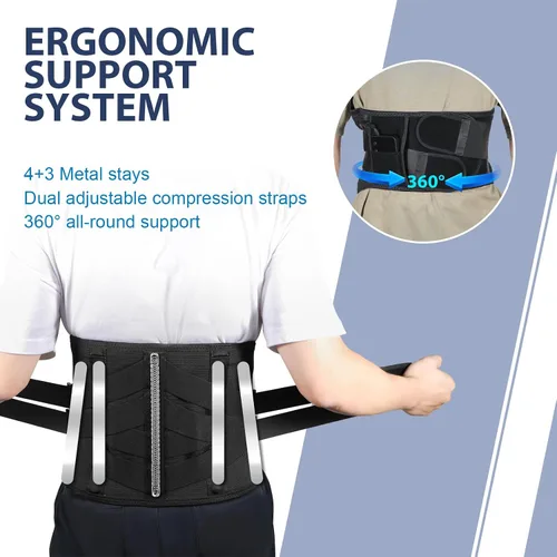 Miniatura 3 de HONGJING Masajeador térmico de espalda para aliviar el dolor de espalda baja, cinturón de masaje inalámbrico con vibración de espalda con 3 modos