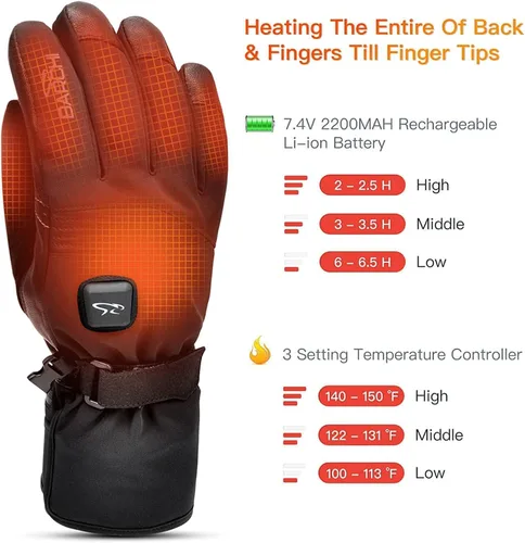 Miniatura 2 de Guantes calefactables para hombres y mujeres, calentadores de manos de invierno 7.4V, batería recargable, eléctricos, pantalla táctil, resistente al