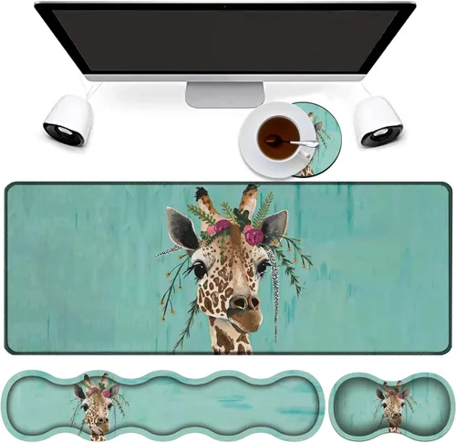 Miniatura 10 de Combo de alfombrilla de mouse 4 en 1, alfombrilla de mouse grande para juegos + soporte de muñeca para teclado + reposamuñecas de mouse + posavasos