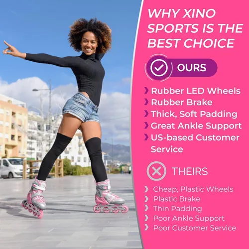 Miniatura 2 de Xino Sports Patines en línea para niños y niñas – Patines ajustables con ruedas iluminadas LED – Patines juveniles para interiores y exteriores Rosa