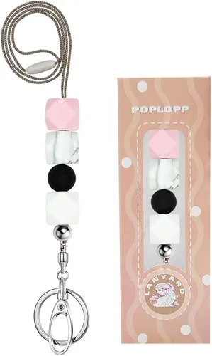 Miniatura 17 de POPLOPP 3 cordones para profesores para insignias de identificación y llaves, lindo cordón de silicona con cuentas para mujeres, enfermeras