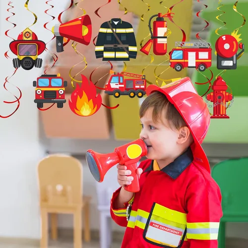 Miniatura 5 de Faccito 30 piezas de remolinos colgantes para camión de bomberos, decoraciones de cumpleaños, bomberos, fiestas, camiones de bomberos, remolinos