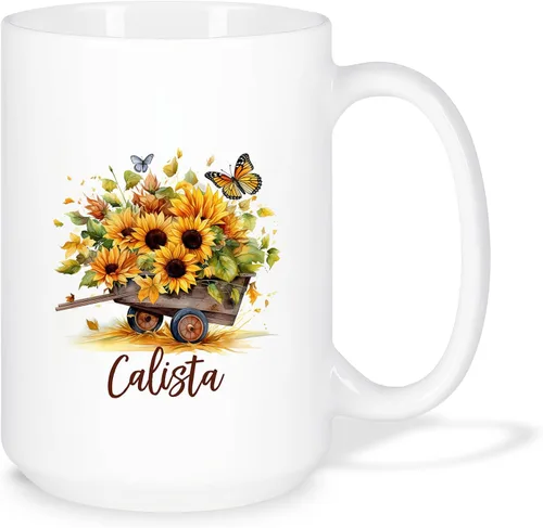 Miniatura 20 de Taza personalizada para amantes de los girasoles con nombre, regalos personalizados para amantes de las flores, taza de café de cerámica