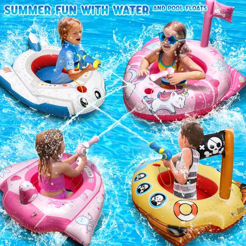 Miniatura 10 de HopeRock Flotadores de piscina de unicornio para niños pequeños y niños, con pistola de agua, juguetes de piscina para niñas de 3 a 8 años, juguetes