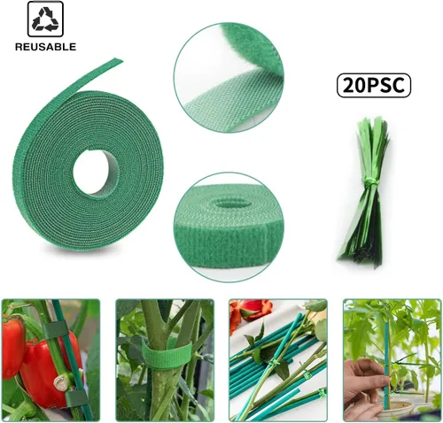 Miniatura 4 de 30 estacas de jardín de bambú verde de 16 pulgadas, palos de soporte de plantas de madera con lazos de jardín y correa de nailon para plantas