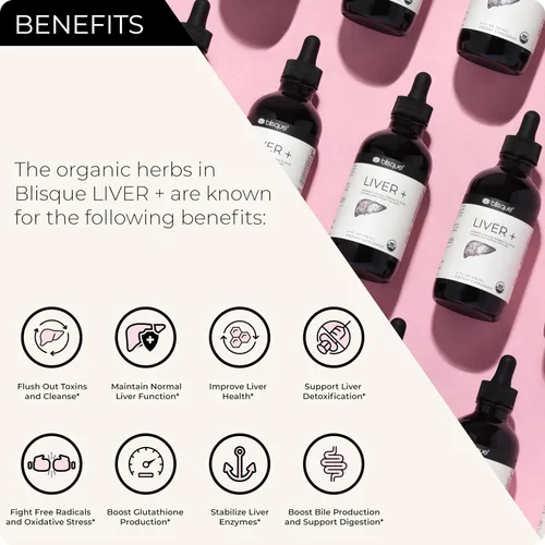 Miniatura 2 de Blisque Suplemento orgánico de apoyo hepático complejo para desintoxicar, limpiar y reparar el hígado Aprobado por médicos Ingredientes