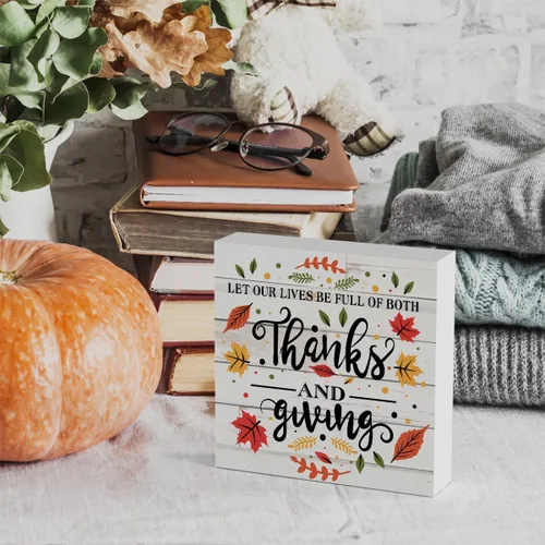Miniatura 5 de Cartel rústico de madera de Acción de Gracias, caja de madera decorativa de otoño, bonita caja de madera decorativa para pared, escritorio, hogar