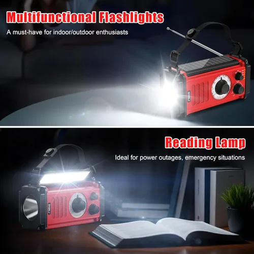 Miniatura 4 de Radio de emergencia con manivela de 37000 mWh, radio meteorológica solar portátil AM/FM/NOAA con batería recargable, cargador USB, alarma SOS