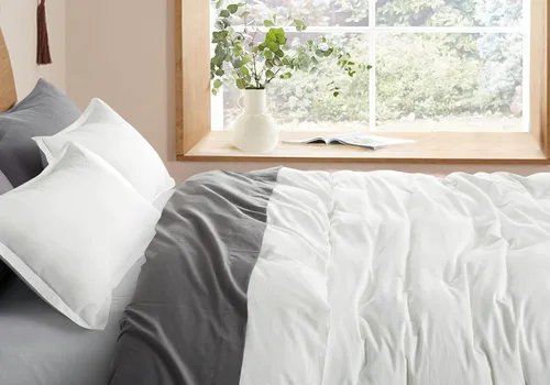 Miniatura 14 de Get Bed Ready Juego de funda de edredón casual de algodón lavado a la piedra, color sólido, estilo moderno, ropa de cama natural arrugada