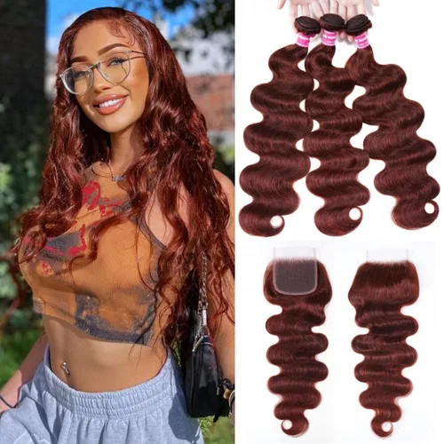 Miniatura 24 de Beauty Forever #33B Cabello humano brasileño ondulado marrón rojizo 1 paquete de 8 pulgadas, cabello humano Remy castaño cobrizo rojo cobrizo