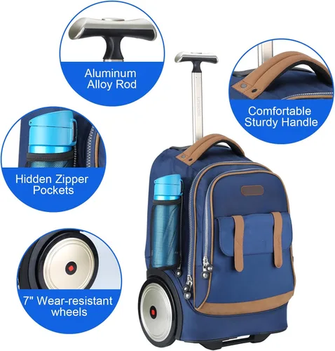 Miniatura 5 de Bolsa con ruedas para laptop de 14 pulgadas, bolsa con ruedas, mochila con ruedas, bolsa de computadora con ruedas de 20 pulgadas (azul)