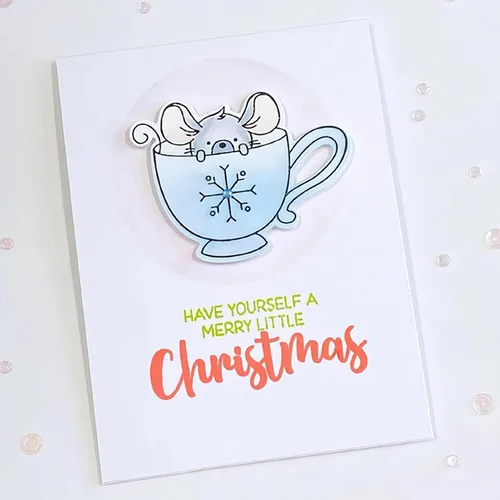 Miniatura 3 de Juego de sellos y troqueles transparentes de ratón y taza de Navidad de invierno para hacer tarjetas, plantillas de corte para álbumes de recortes