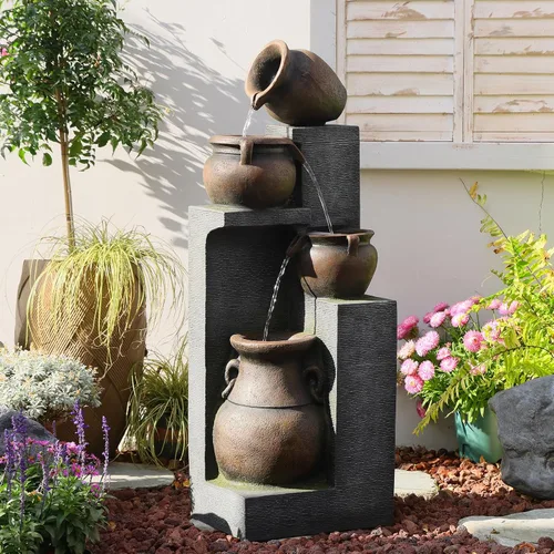 Miniatura 11 de Bumilgar Fuente de Agua para Patio de 53" de Alto - Las 4 Tinajas Decorativas Modernas en Cascada, Fuentes de Jardín y Cascadas con Luces Cálidas