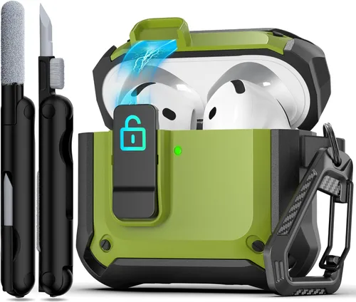 Miniatura 124 de R-fun - Funda para audífonos compatible con AirPods de 4.ª generación 2024, cubierta protectora de expulsión automática a prueba de caídas, puerto