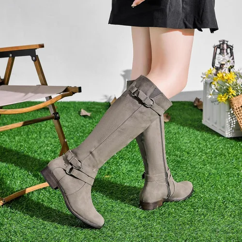 Miniatura 5 de Botas altas hasta la rodilla para mujer, elegantes y cómodas, con punta redonda, cierre de cremallera lateral, para otoño e invierno para mujer