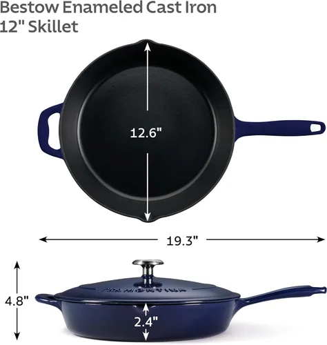 Miniatura 3 de Tramontina Bestow - Sartén de hierro fundido esmaltado con tapa, sartén de 12 pulgadas, color azul