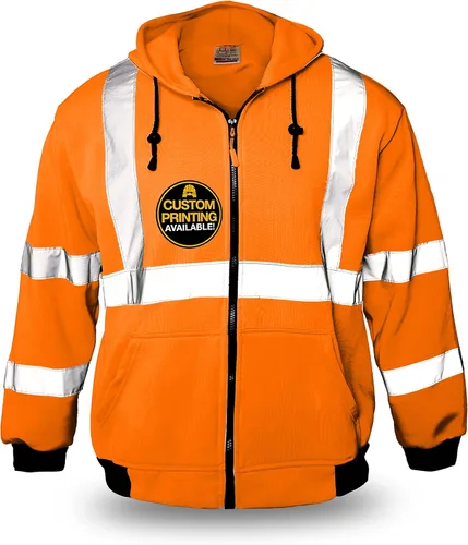 KwikSafety - Charlotte, NC - Sudadera de forro polar de seguridad para hombres | Chaqueta reflectante de alta visibilidad y PPE, ligera Naranja